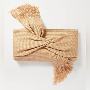 Cult Gaia Banu Fringed Woven Raffia Clutch in Beige